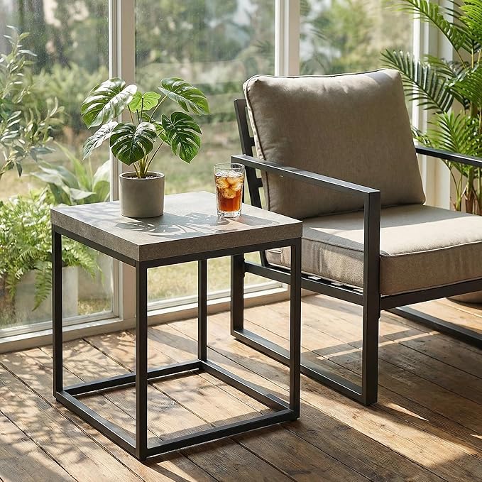 CENSI Modern Grey Square End Table, Extra Thick 1.6" Wood Top & Metal Frame - Image 6