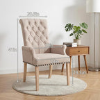 Modern Backrest Cushioned Dining Chair, Button Decorated Armrest Linen Chair - Image 2