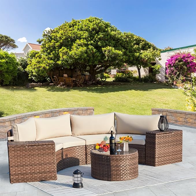 ECOTOUGE 7 Piece Patio Furniture Sets, Half-Moon Circle Conversation Set - Image 8