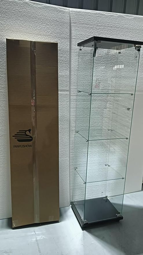 FANYUSHOW Display Cabinet with Glass Door and LED Light, 4-Tier Tempered Glass - Image 8