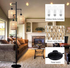 QIYIZM Floor Lamp for Living Room, 3-Lights Boho Rattan Tree Floor Lights - Image 5