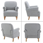 Blue Striped Linen Fabric Accent Chairs Set of 2, Coastal Upholstered Armchairs - Image 9