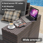 ALAULM 12 Pieces Outdoor Patio Furniture Set Sectional Sofa Sets Brown PE - Image 2