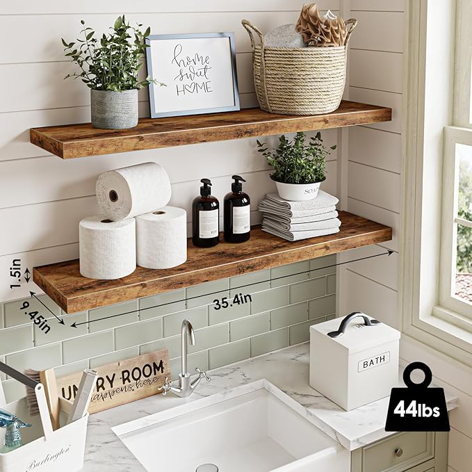 Fixwal Wall Shelves, 35.4" Long Heavy Duty Wall Mounted Rustic Wood Shelves - Image 3