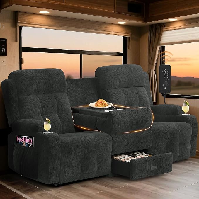 RV Loveseat Recliner Sofa, Massage Wall Hugger 3-Seater Recliners Couch by TiooiiReclinerSofa