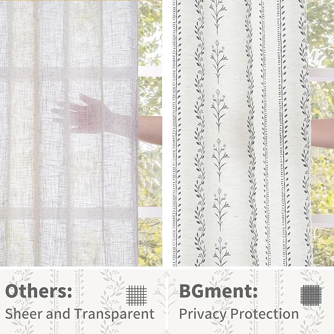 BGment Short Boho Curtains Leaf Floral Print Cottage Core Botanical Curtains - Image 5