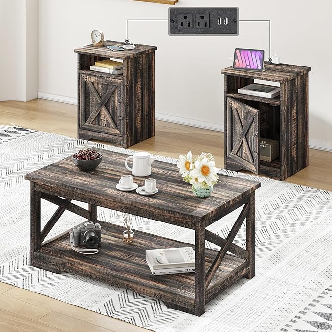 AMERLIFE 3-Piece Farmhouse Table Set Includes Coffee Table& Two End Tables - Image 7