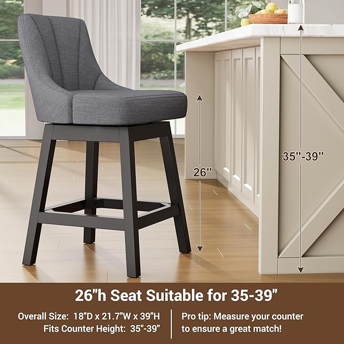 YaFiti Swivel Bar Stools Set of 3, 26 Inch Counter Height Bar Stools - Image 6