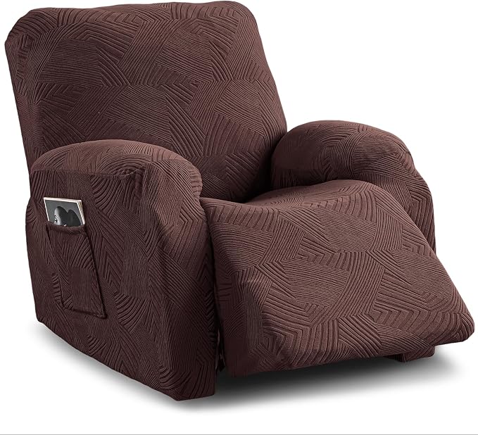 Oversized Recliner Chair Covers, 4-Piece Stretch Geometric Strokes Jacquard by Unknown