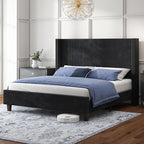HOWE Queen Size Bed Frame with 50.8" Tall Wingback Headboard, Modern Corduroy by HOWE