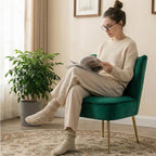 Velvet Accent Chair Set of 2 Comfy Living Room Chairs - Image 4