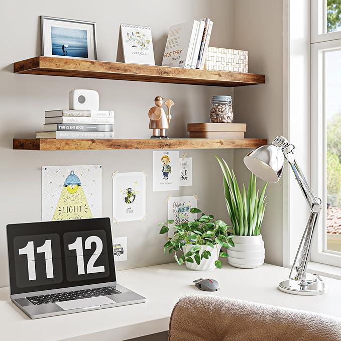 Fixwal Wall Shelves, 35.4" Long Heavy Duty Wall Mounted Rustic Wood Shelves - Image 4