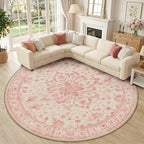 RELEANY Area Rugs Round 10ft Washable Non-Slip, Floral Vintage Distress Print by RELEANY