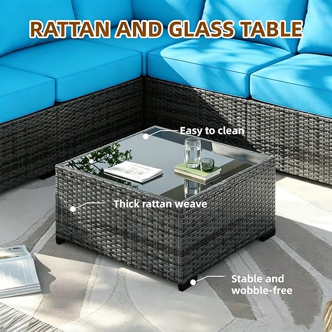 MOCHITO 5 Pieces Outdoor Patio Furniture Sets, All-Weather Sectional Sofa Grey - Image 2