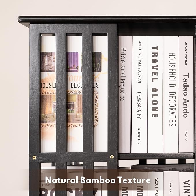 YOWOS Rotating Bookshelf Tower, 360° Display Spinning Bookcase, Bamboo - Image 8