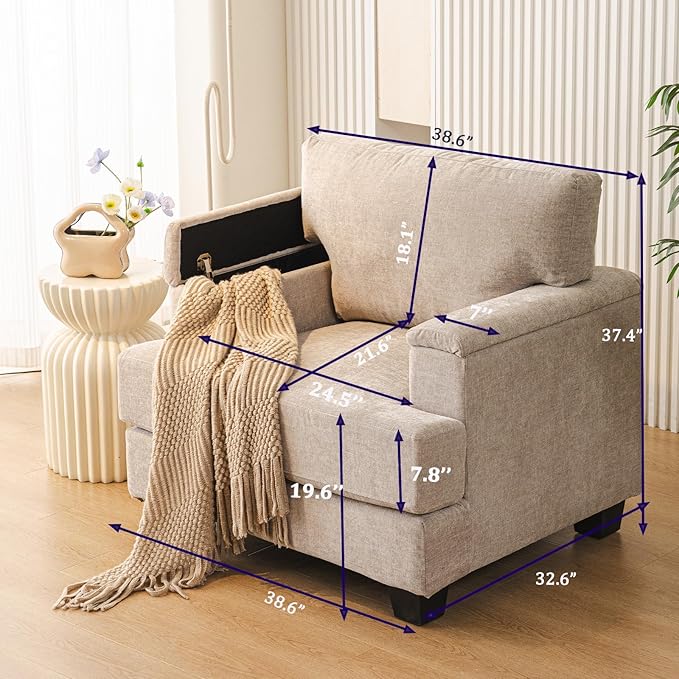 Oversized Living Room Chairs Set of 2, Comfy Accent Chair - Image 2