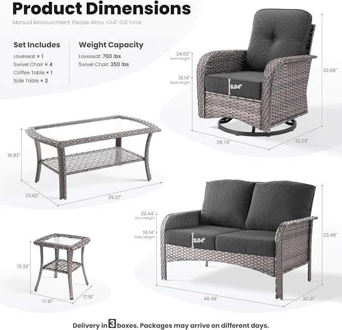 ovios 8-Piece Patio Furniture Set, Outdoor Wicker Sofa - Image 9