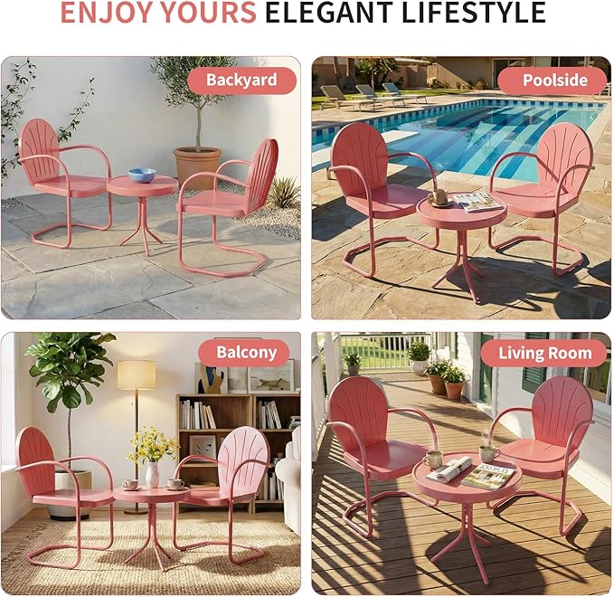 Patio Bistro Set Retro Metal Outdoor Seating Conversation 3 Pieces, 2 C-Spring - Image 7