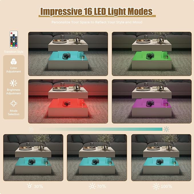 HedoAjim Small White Led Coffee Table - Image 4