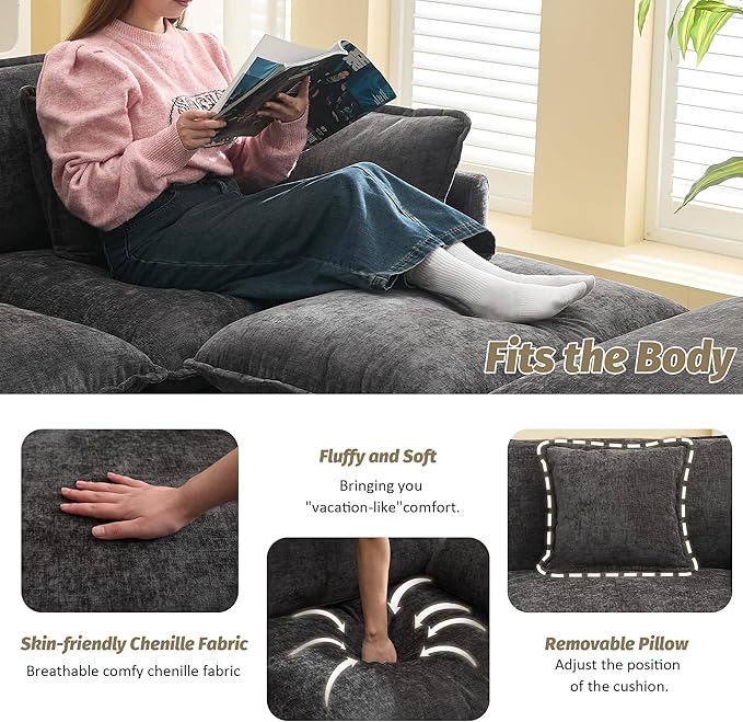 111'' Sectional Cloud Deep Seat Couch, Oversized Chenille U Shaped Sectional - Image 4