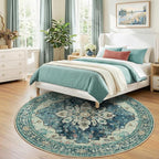 RELEANY Area Rugs Round 8ft Washable Non-Slip, Floral Vintage Distress Print - Image 3