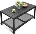 ODK Outdoor Coffee Table with Double-Layer Storage, Rectangle Weather-Resistant by ODK
