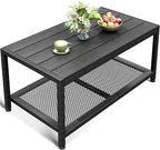 ODK Outdoor Coffee Table with Double-Layer Storage, Rectangle Weather-Resistant by ODK