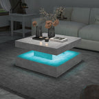 HedoAjim Grey LED Coffee Table for Living Room, Living Room Table 2-Tier Square - Image 3
