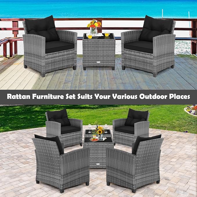 Tangkula 3 Pieces Patio Furniture Set, Outdoor PE Rattan Conversation Chair Set - Image 9