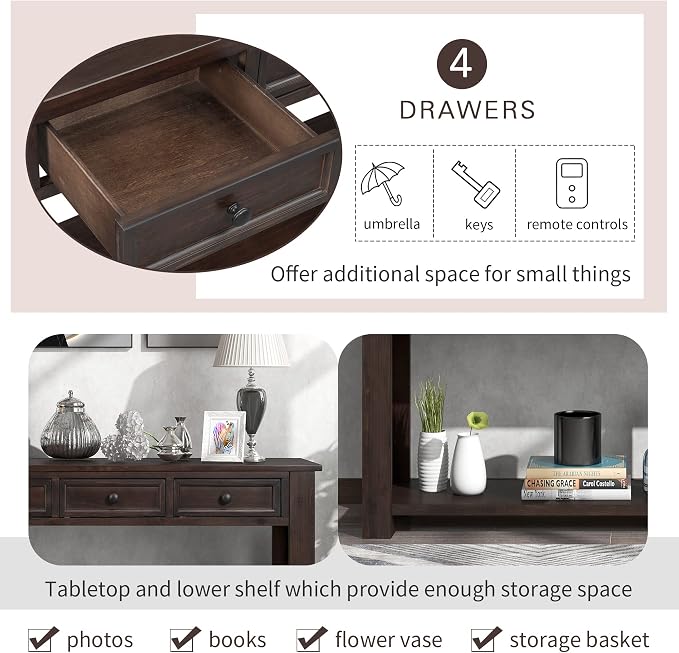 LKTART 63" Solid Wood Console Table Sofa Table - Image 4