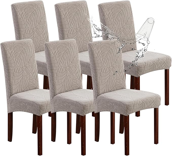 Genina Waterproof Chair Covers for Dining Room 6 Pack, Stretch Jacquard Dining by Genina