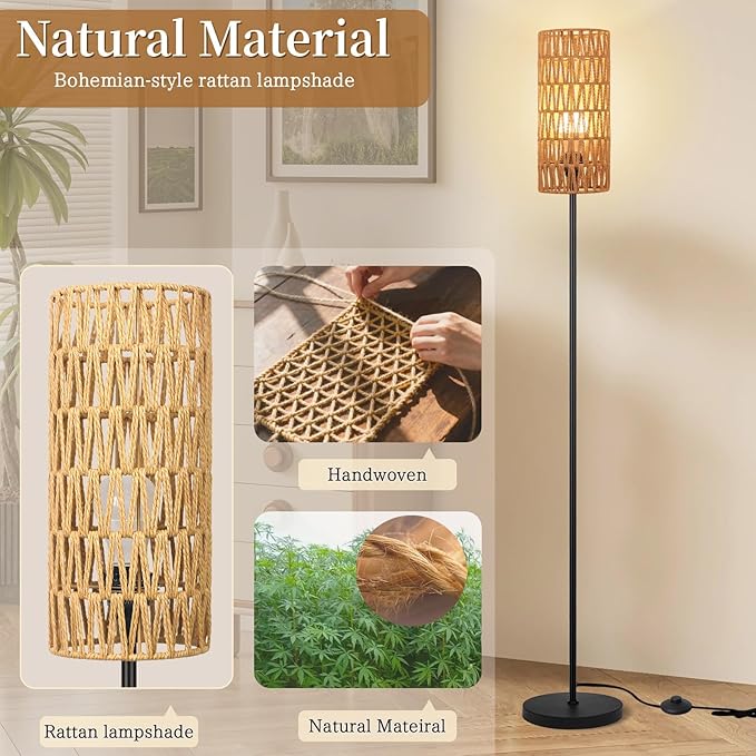 Ruiever Floor Lamp for Living Room, Farmhouse Rattan Floor lamp, Modern - Image 9