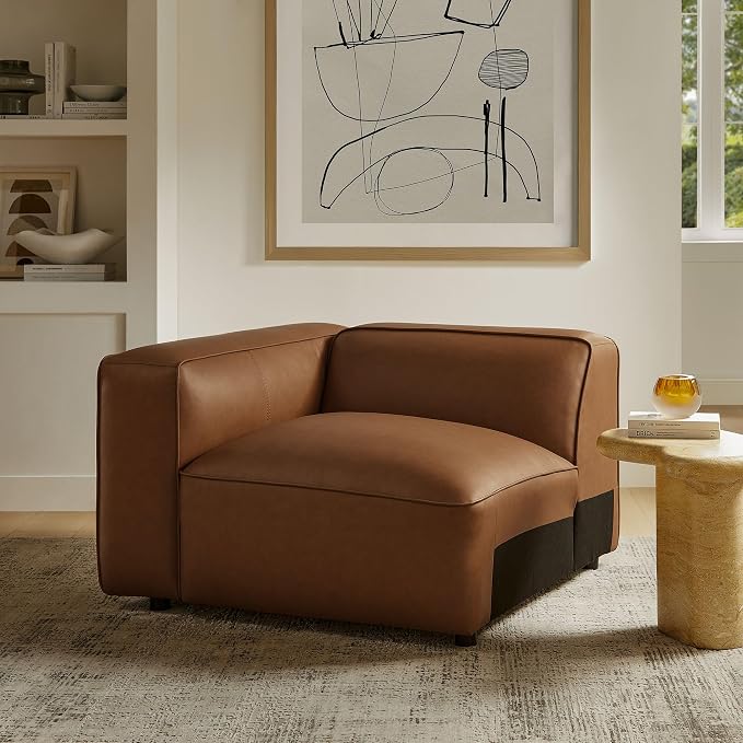 Modway Auren Vegan Leather Left Modular Armchair in Coffee - Image 2