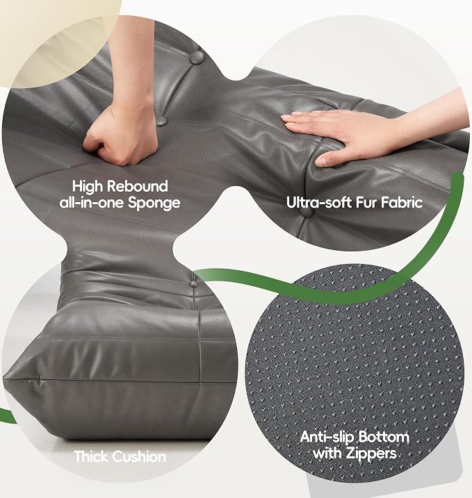 Hobestluk Small Bean Bag Chair Leather Beanbag Lazy Floor Sofa Bean Bags - Image 6