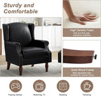 Pia Ricco Set of 2 Faux Leather Accent Chairs, High Back Wingback Armchairs - Image 4