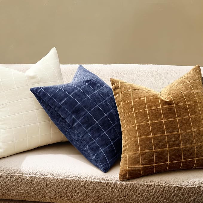 MIULEE Decorative Chenille Check Throw Pillow Covers Vintage Plaid Couch - Image 3