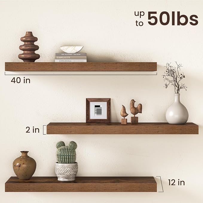 40Inch Floating Shelves for Wall, 12 Inch Deep Shelves for Bedroom, Bathroom - Image 3