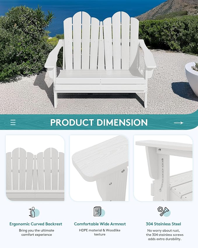 SERWALL 5 Pieces HDPE Patio Adirondack Chair Set, 2 Adirondack Chair - Image 7
