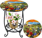 Cinnvoice Outdoor Side Table Round Small Mosaic Patio Accent Indoor End Plant by Cinnvoice