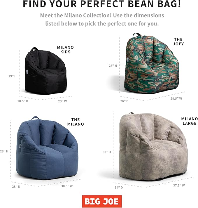 Big Joe Milano Bean Bag Chair for Kids, Durable Easy-Clean Navy Smartmax - Image 7