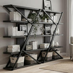 FUSUNBAO Industrial Bookshelf, Vintage 5-Tier Tall Bookcase - Image 3