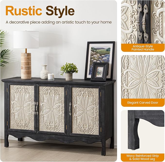 RoyalCraft Buffet Cabinet with Storage, Vintage Solid Wood Sideboard with 3 - Image 4