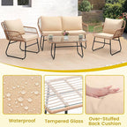 Kromax 4 Piece Patio Bistro Outdoor Furniture Set, Wicker Sofa, 2 Rattan Chairs - Image 4