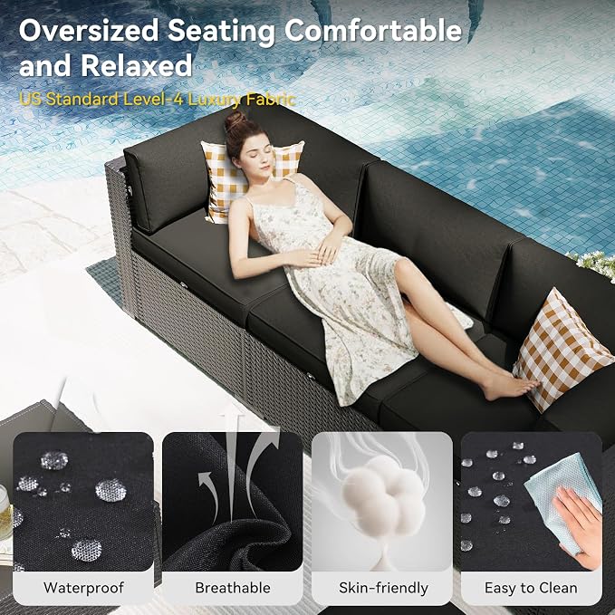 Aoxun Patio Furniture Set with Umbrella, 8 Piece Outdoor Sectional Sofas - Image 4