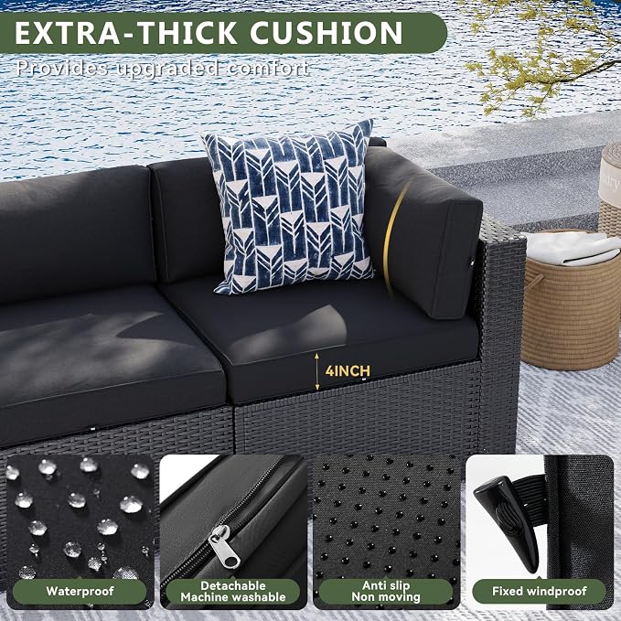 Aoxun 10 Piece Patio Furniture Set Wicker Patio Sectional Sofa Set Outdoor - Image 5