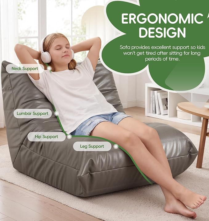 Hobestluk Small Bean Bag Chair Leather Beanbag Lazy Floor Sofa Bean Bags - Image 4
