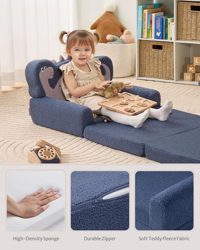 Blissful Diary Kids Couch, 2-in-1 Soft Toddler Couch Fold Out, Toddler Chair - Image 5