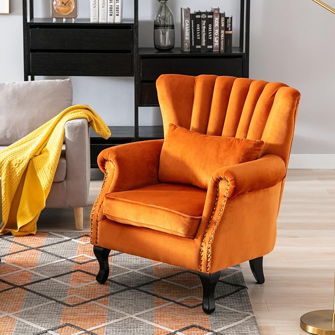 Mid Century Accent Chair Modern Tufted Wingback Armchairs Club Chair Velvet - Image 6