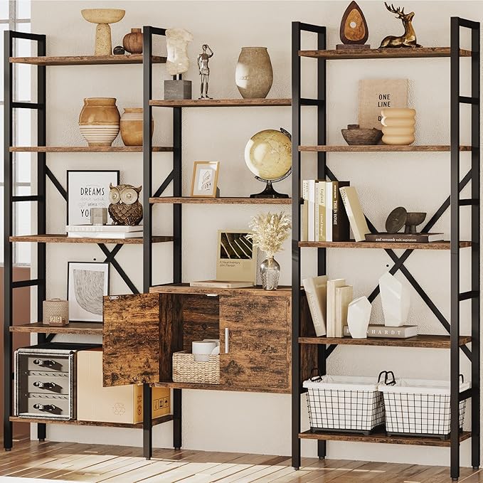 INNOD 70" Triple 5 Tier Book Shelf, Large Industrial Bookcase - Image 3