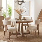 HNY Mid Century Modern Dining Chairs, Linen Fabric Upholstered and Curved - Image 7